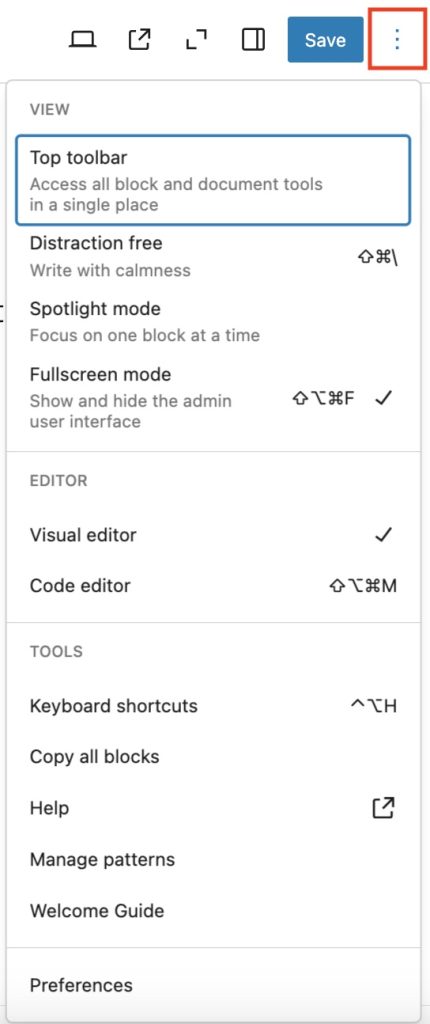 The three dot shows the menu items listed under more options.